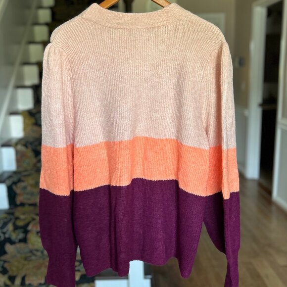 NWT Ava + Viv Puff Sleeve Super Soft Sweater Peach Burgundy Womens Plus Size 1X - Picture 3 of 8